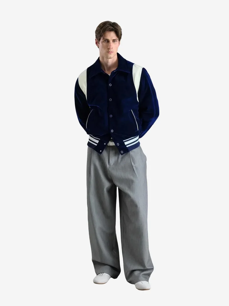 Giesto Navy Blue GIESTO Velvet Varsity Jacket for Men | Best Price UAE